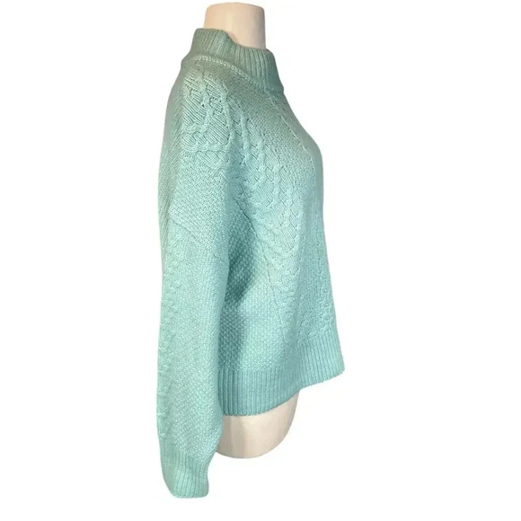 Retrology Women's Mint Green Chunky Cable Knit Mock Turtle Neck Sweater Size L - Picture 4 of 10